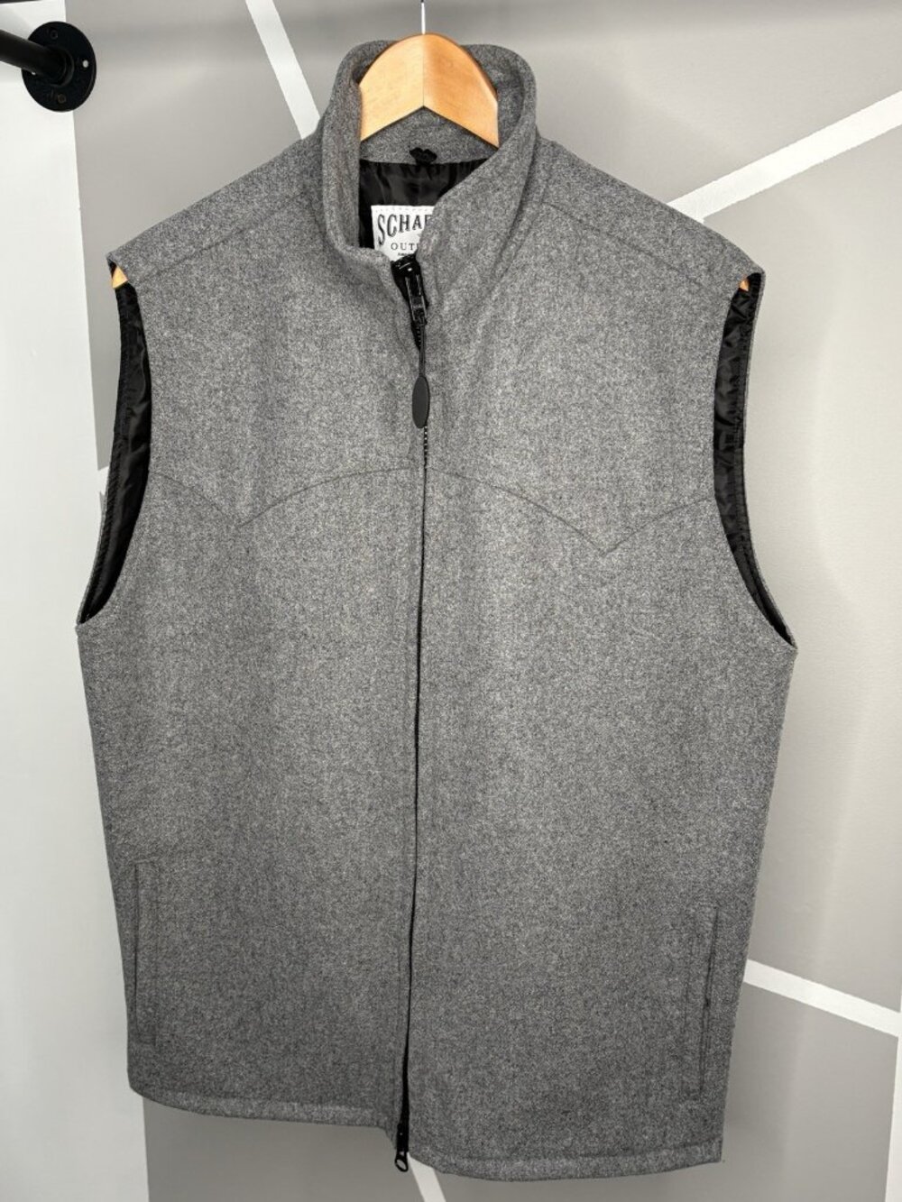 Schaefer Outfitter Wool Arena Vest Men’s XL Full Zip Heather Grey Western Yoke
